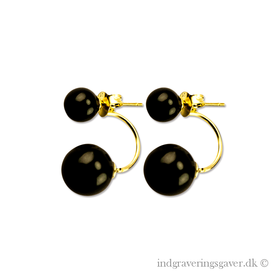 fedme Estate Plaske Dobbelt perle øreringe,guldbelagt med sorte perler | Smykker Aalborg